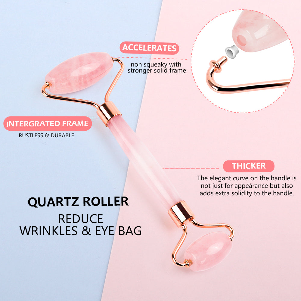 Natural Rose Quartz Jade Roller Facial Massager