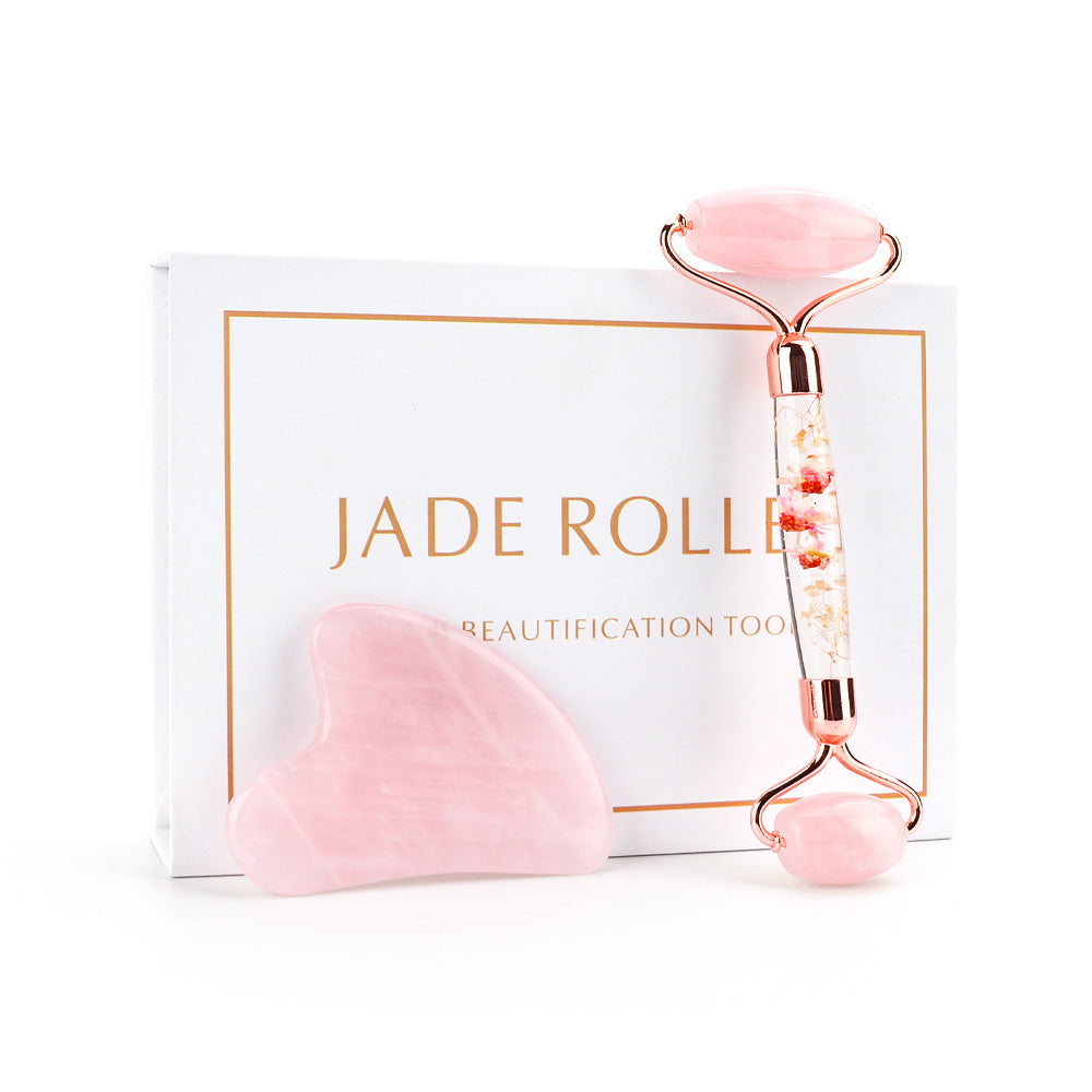 Natural Rose Quartz Jade Roller Facial Massager