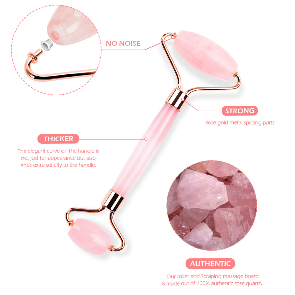 Natural Rose Quartz Jade Roller Facial Massager