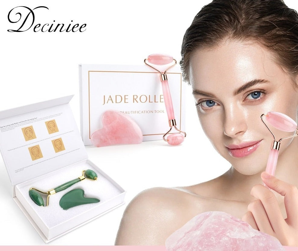 Natural Rose Quartz Jade Roller Facial Massager