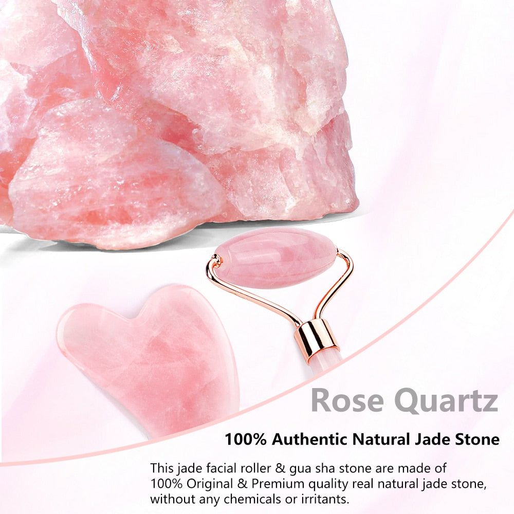Natural Rose Quartz Jade Roller Facial Massager